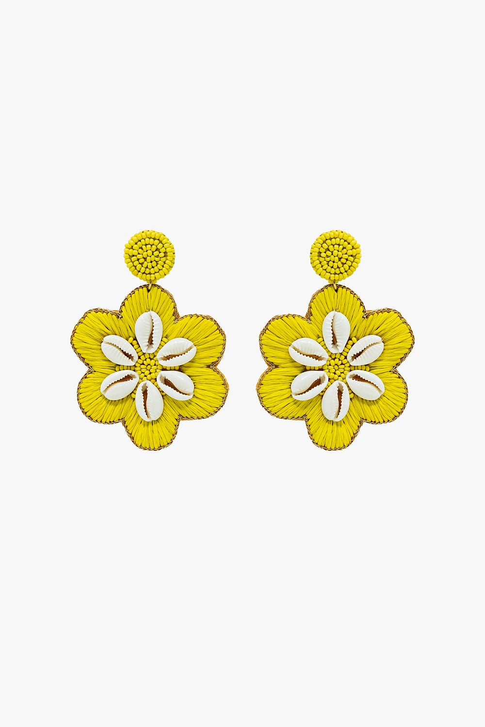 Brincos Maxi bordados com flores e pormenores de conchas do mar em lima