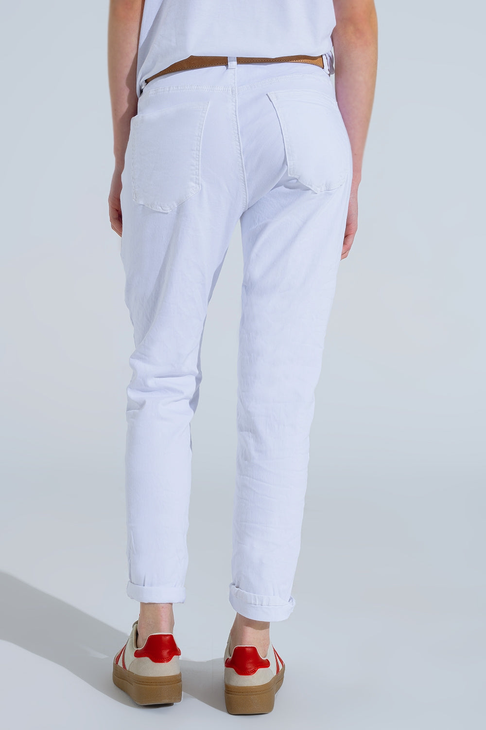 Calças de ganga skinny brancas com vincos