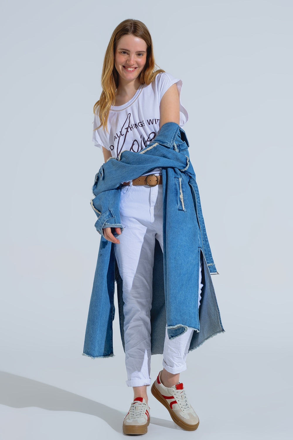 Calças de ganga skinny brancas com vincos