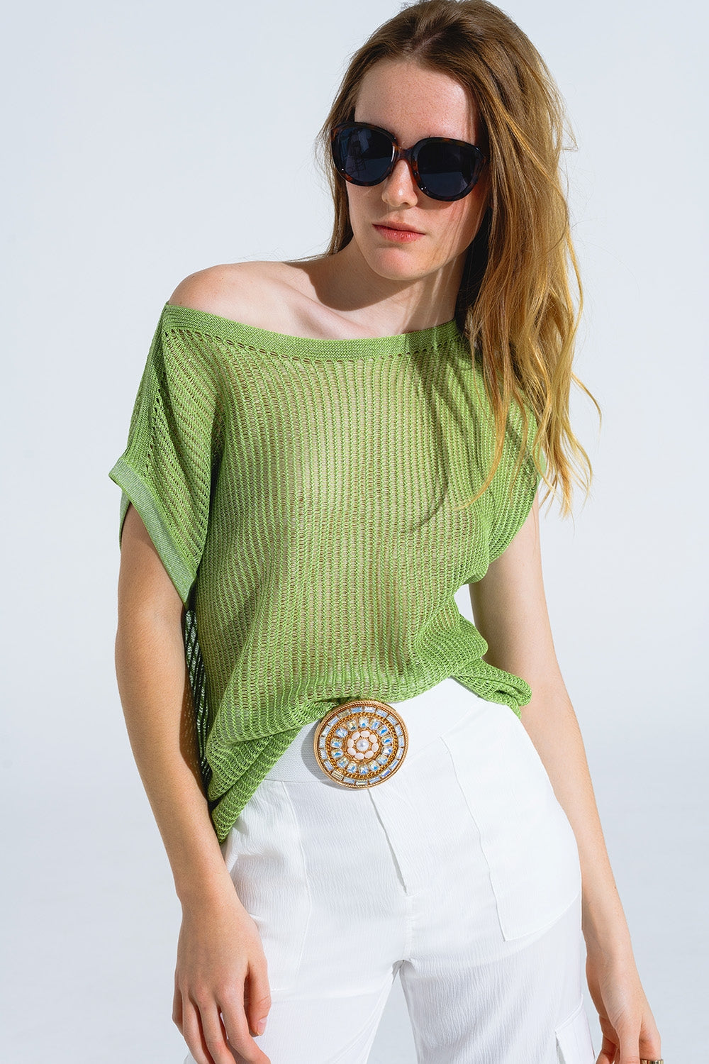 Camisola com gola redonda e manga comprida em verde