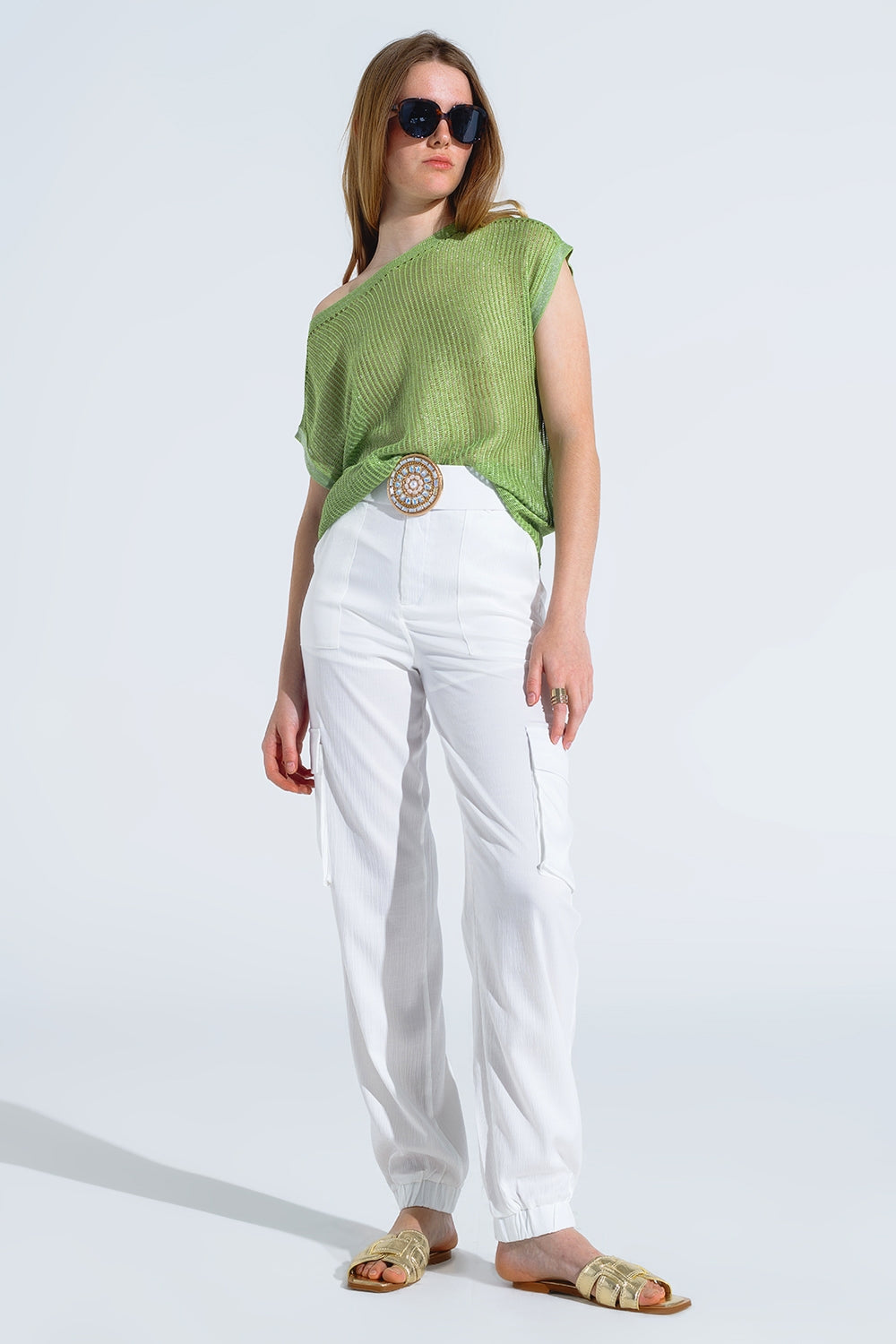 Camisola com gola redonda e manga comprida em verde