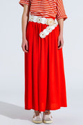 Saia maxi em tecido fluido vermelho com cintura elástica