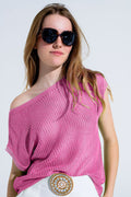 Camisola com gola redonda e mangas compridas em cor-de-rosa
