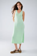 Vestido verde maxi sem mangas com fenda lateral