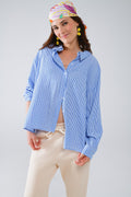 Camisa de riscas finas descontraída em azul