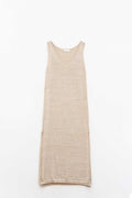 Vestido Maxi Bege Sem Mangas Com Fenda Lateral