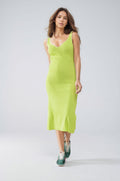 Vestido de verão em linha A que abraça o corpo em verde-lima com rebordo branco