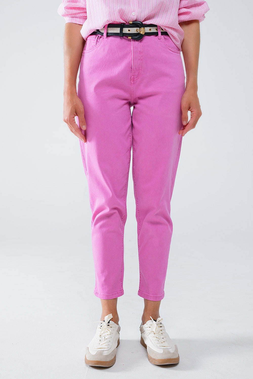 Calças de ganga básicas skinny com tornozelo em cor-de-rosa