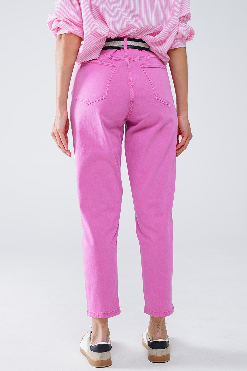 Calças de ganga básicas skinny com tornozelo em cor-de-rosa