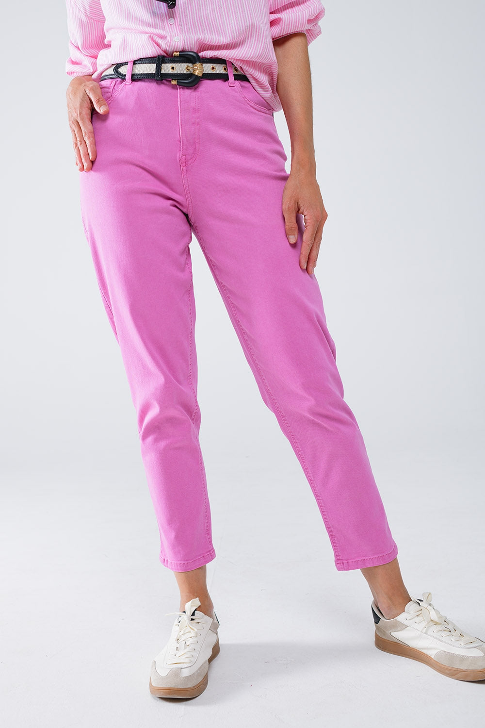 Calças de ganga básicas skinny com tornozelo em cor-de-rosa