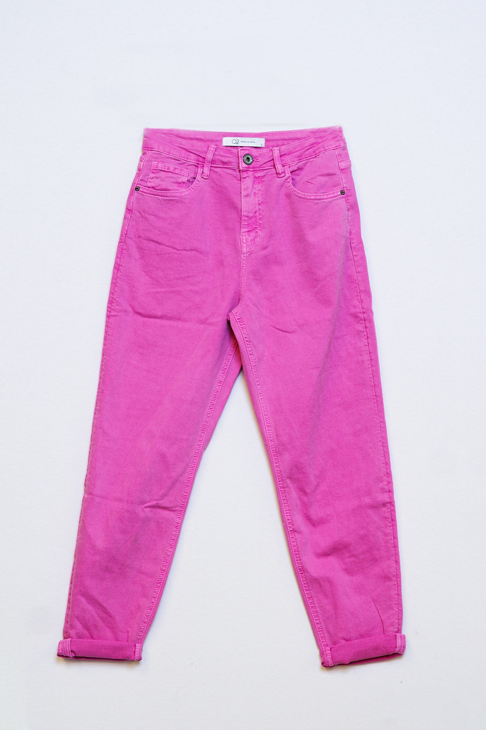 Calças de ganga básicas skinny com tornozelo em cor-de-rosa