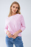 Camisola cor-de-rosa clara com estampado Argyle e gola boat