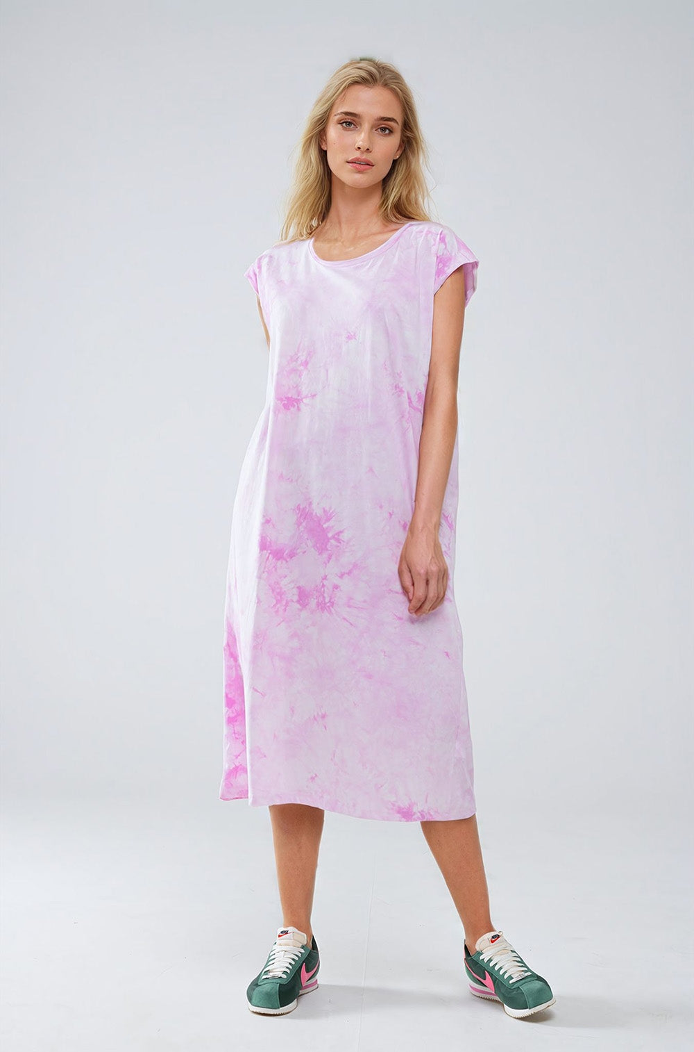 Vestido Camisa Midi Tie Dye Rosa