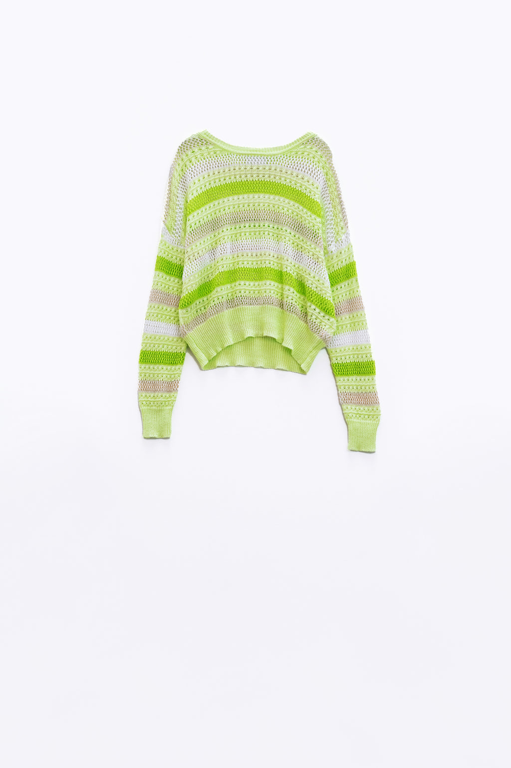 Camisola multicolorida clara de manga comprida com gola de barco