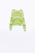 Camisola multicolorida clara de manga comprida com gola de barco