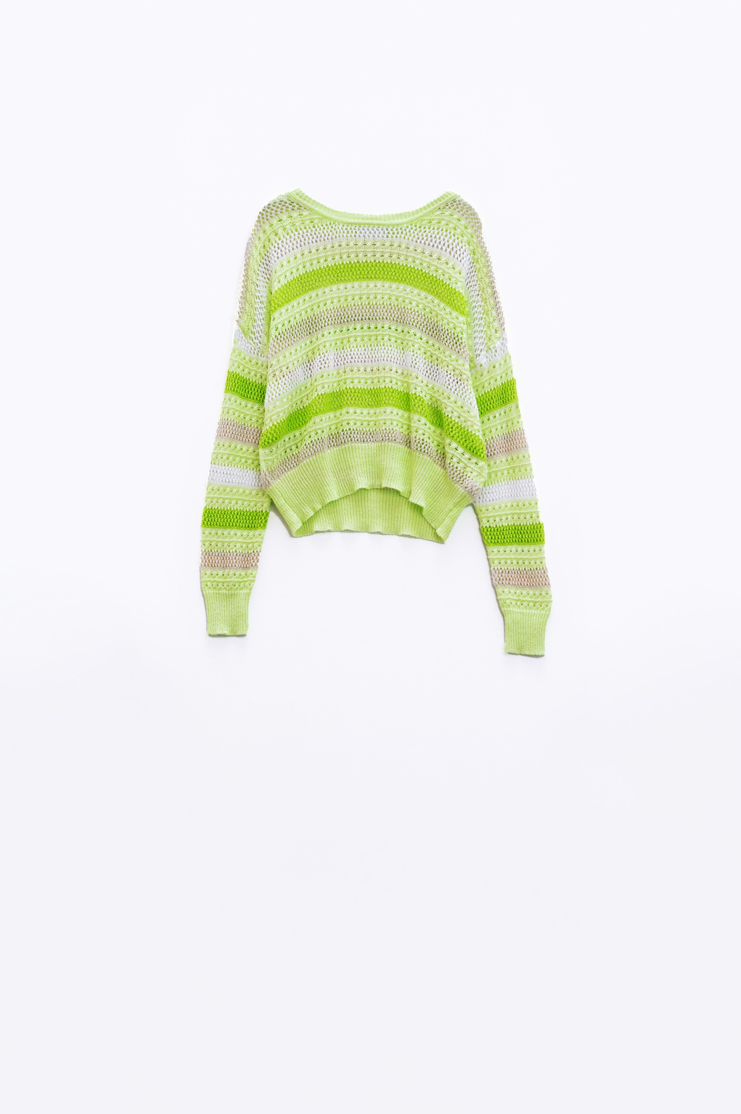 Camisola multicolorida clara de manga comprida com gola de barco
