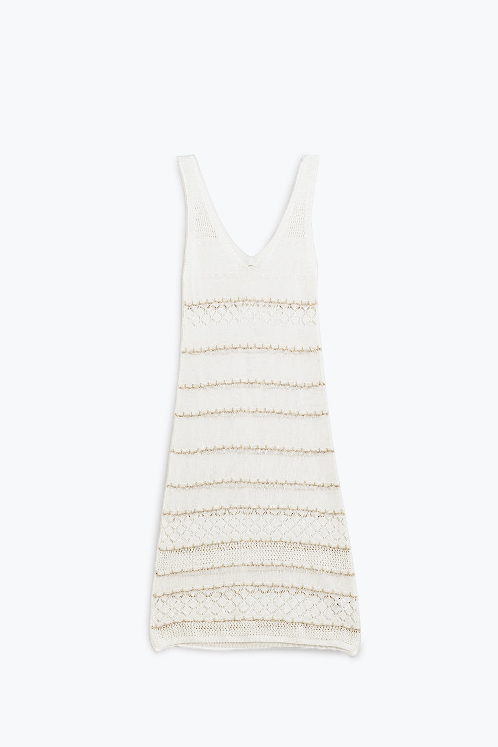 Vestido branco midi sem mangas com decote em V e design em croché