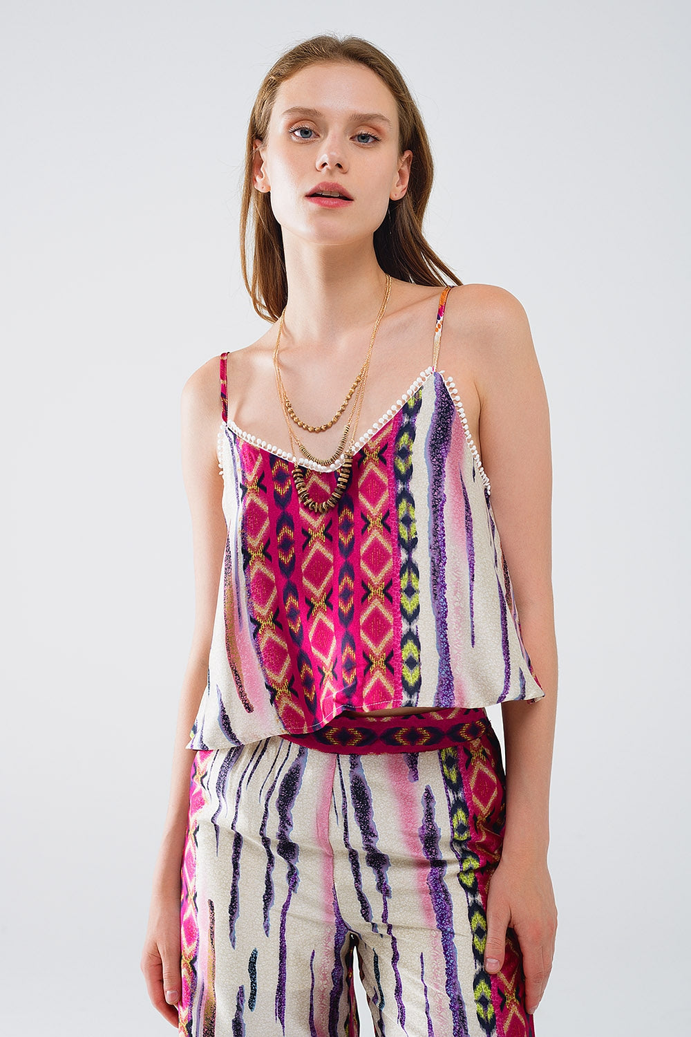 Top sem mangas multicolorido com estampado abstrato