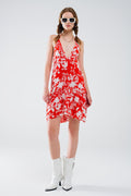 Vestido curto vermelho com estampado de flores Boho em lurex