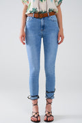 Calças de ganga super  skinny de cintura regular em lavagem clara com 5 bolsos