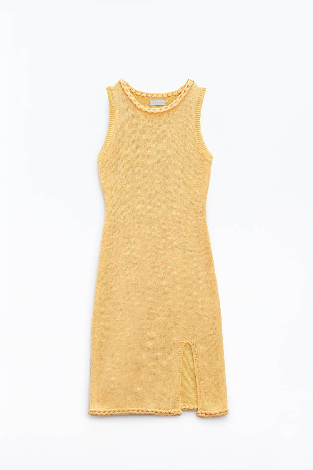 Vestido midi de malha com pormenores entrançados em amarelo