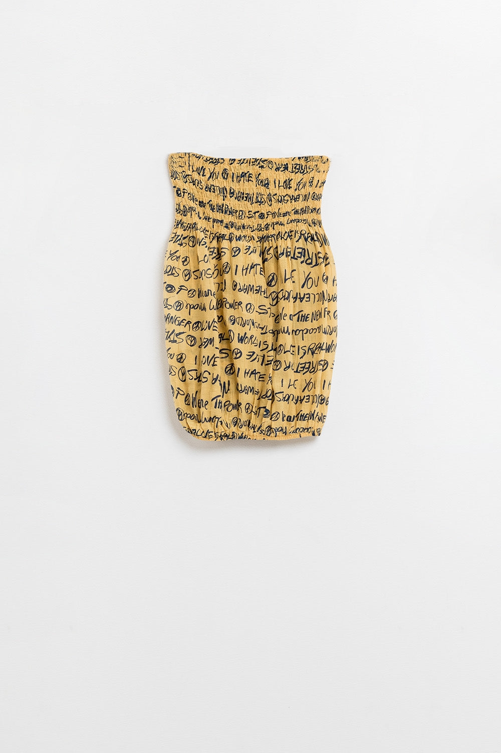 Top sem alças elástico amarelo com letras pretas