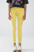 Calças de ganga super skinny Stretch com bainha recortada amarela