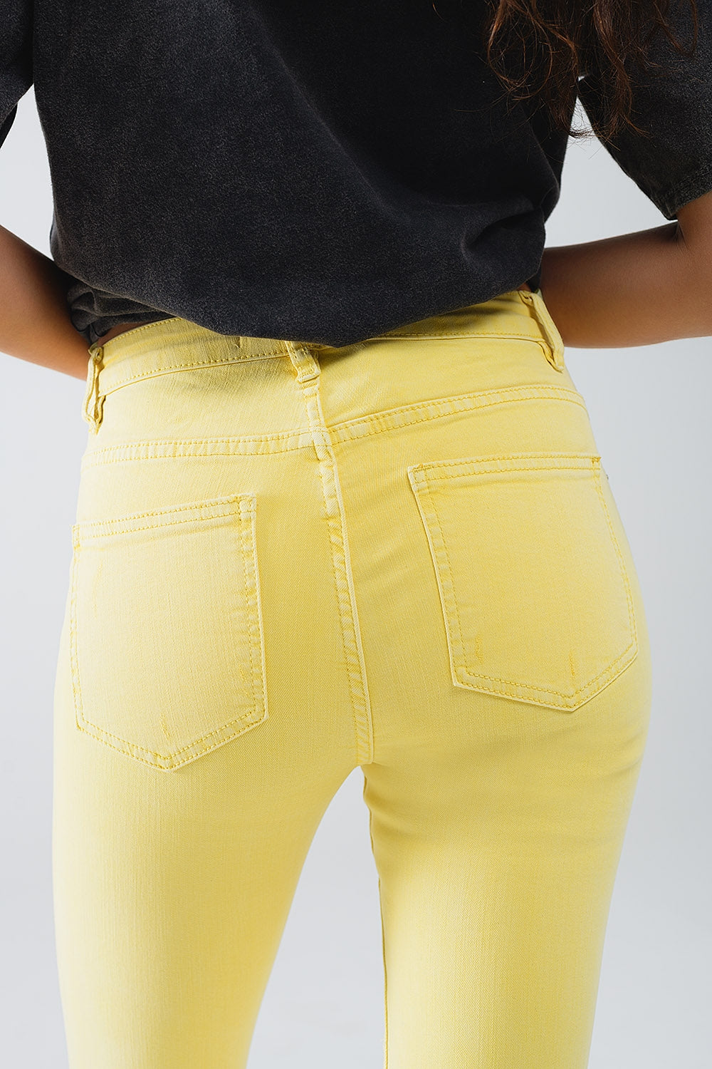 Calças de ganga super skinny Stretch com bainha recortada amarela