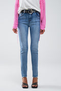 Calças de ganga super skinny de cintura alta em azul vintage stonewash