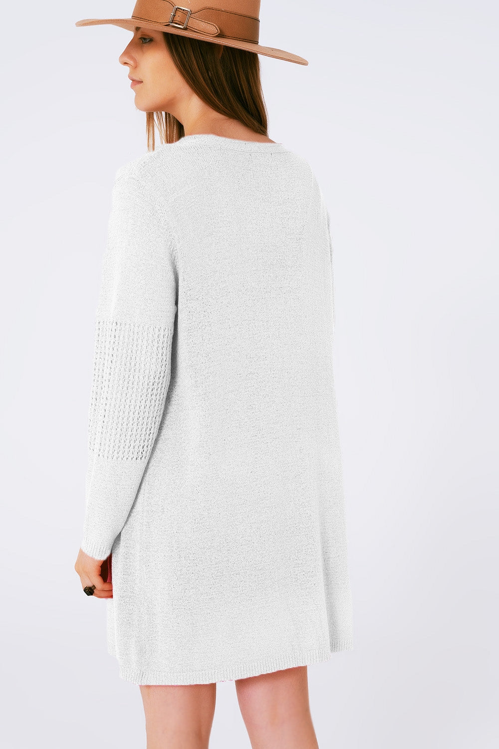 Cardigan de crochê midi com cordão ajustável em Branco