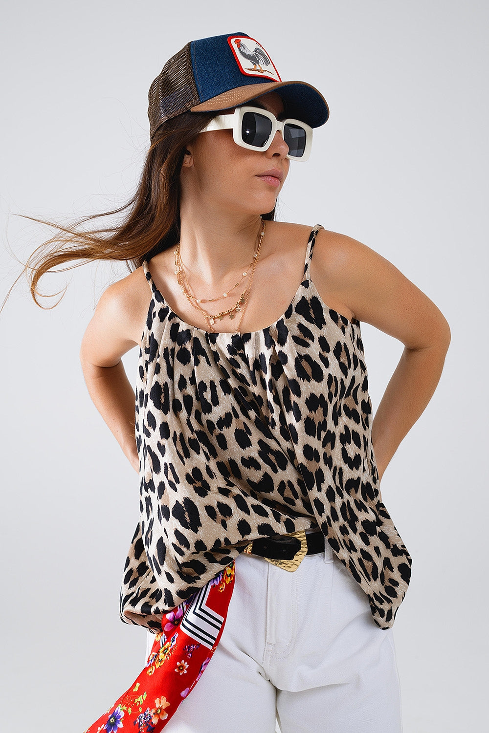 Cami Top descontraído com estampado leopardo