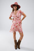 Vestido curto Plumetti com estampado floral cor-de-rosa