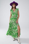 Vestido Maxi Cinched Waist com estampado floral em verde