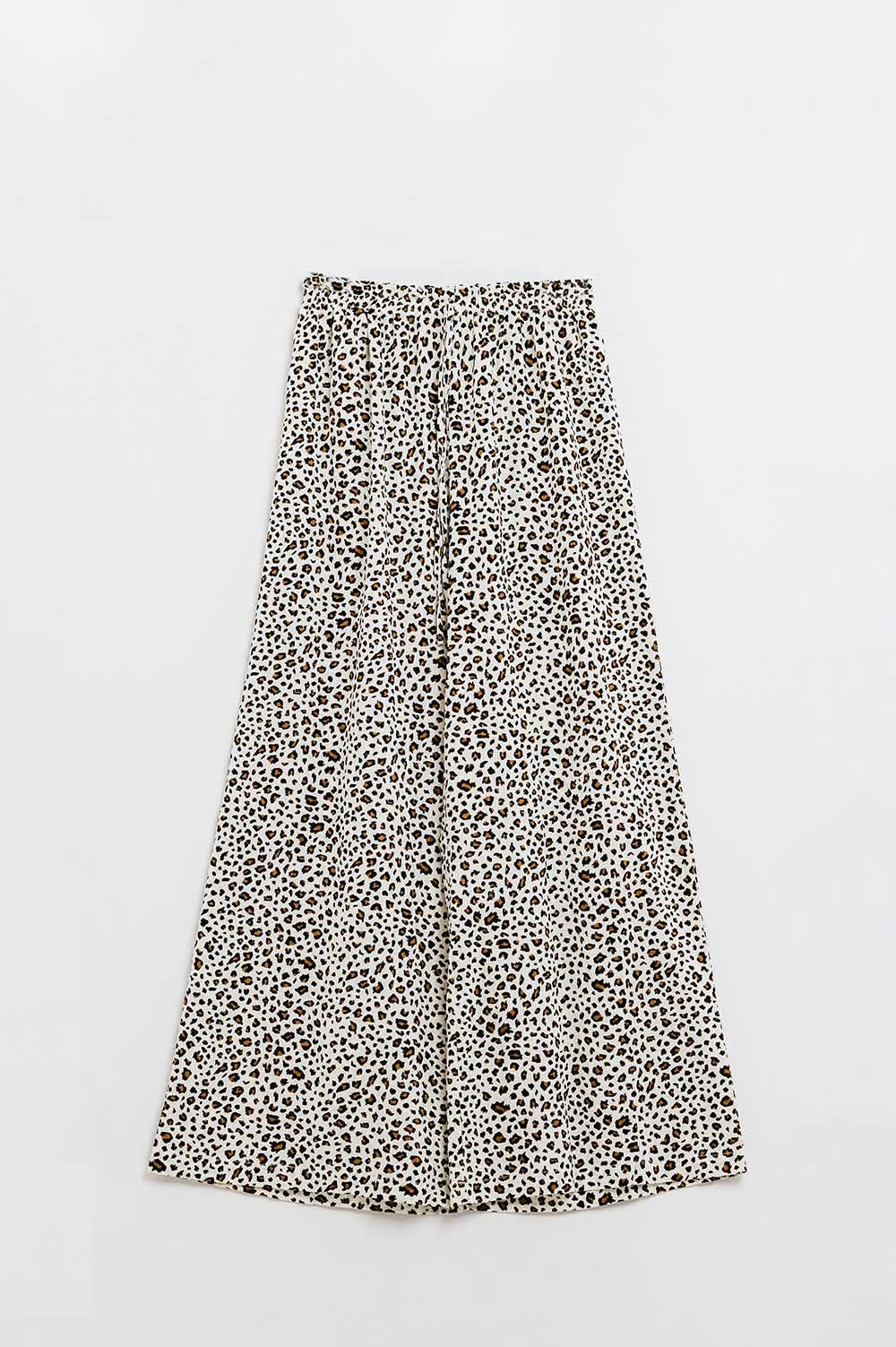Calças de cintura elástica de perna direita com estampado leopardo