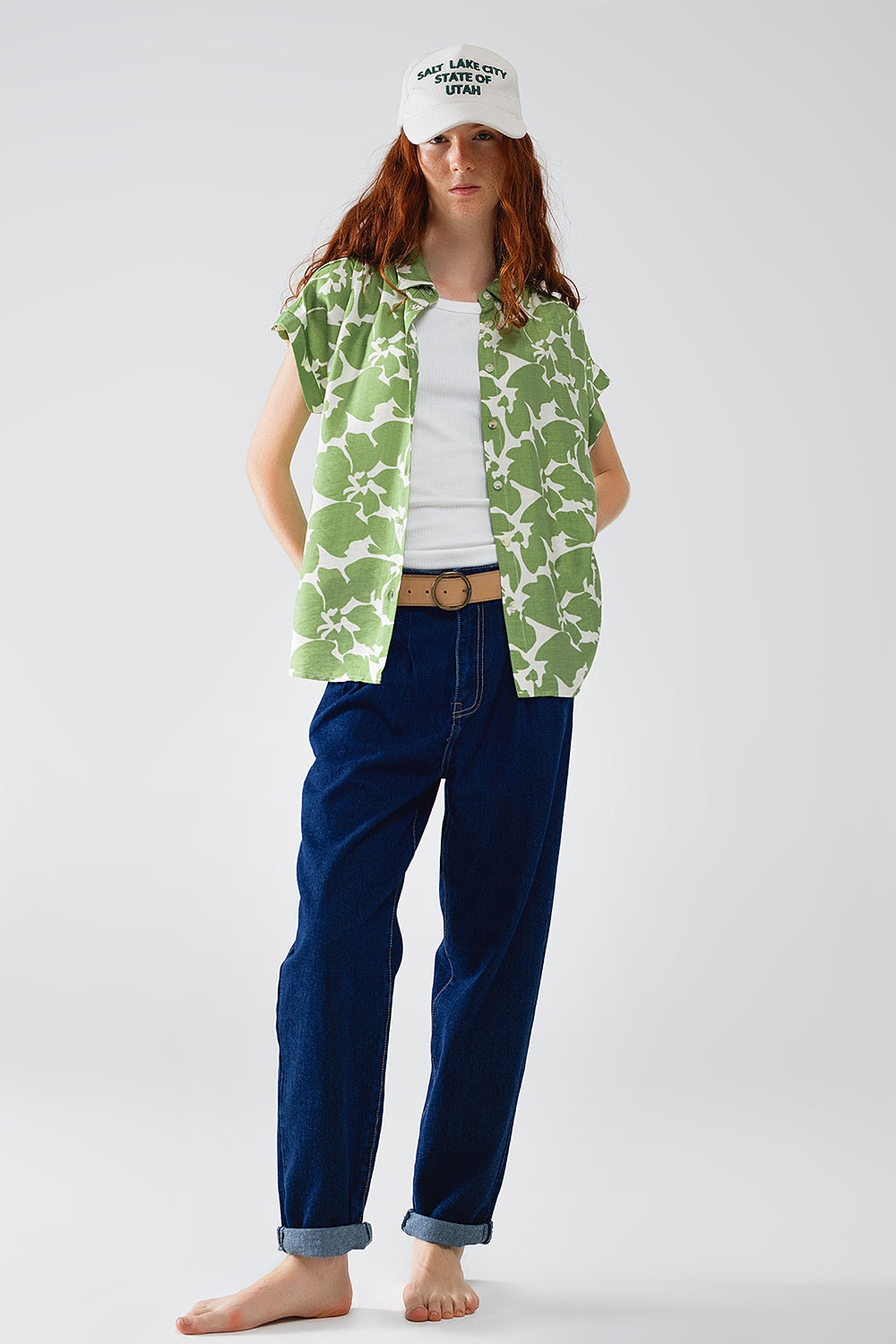 Camisa relaxada com estampado floral em verde