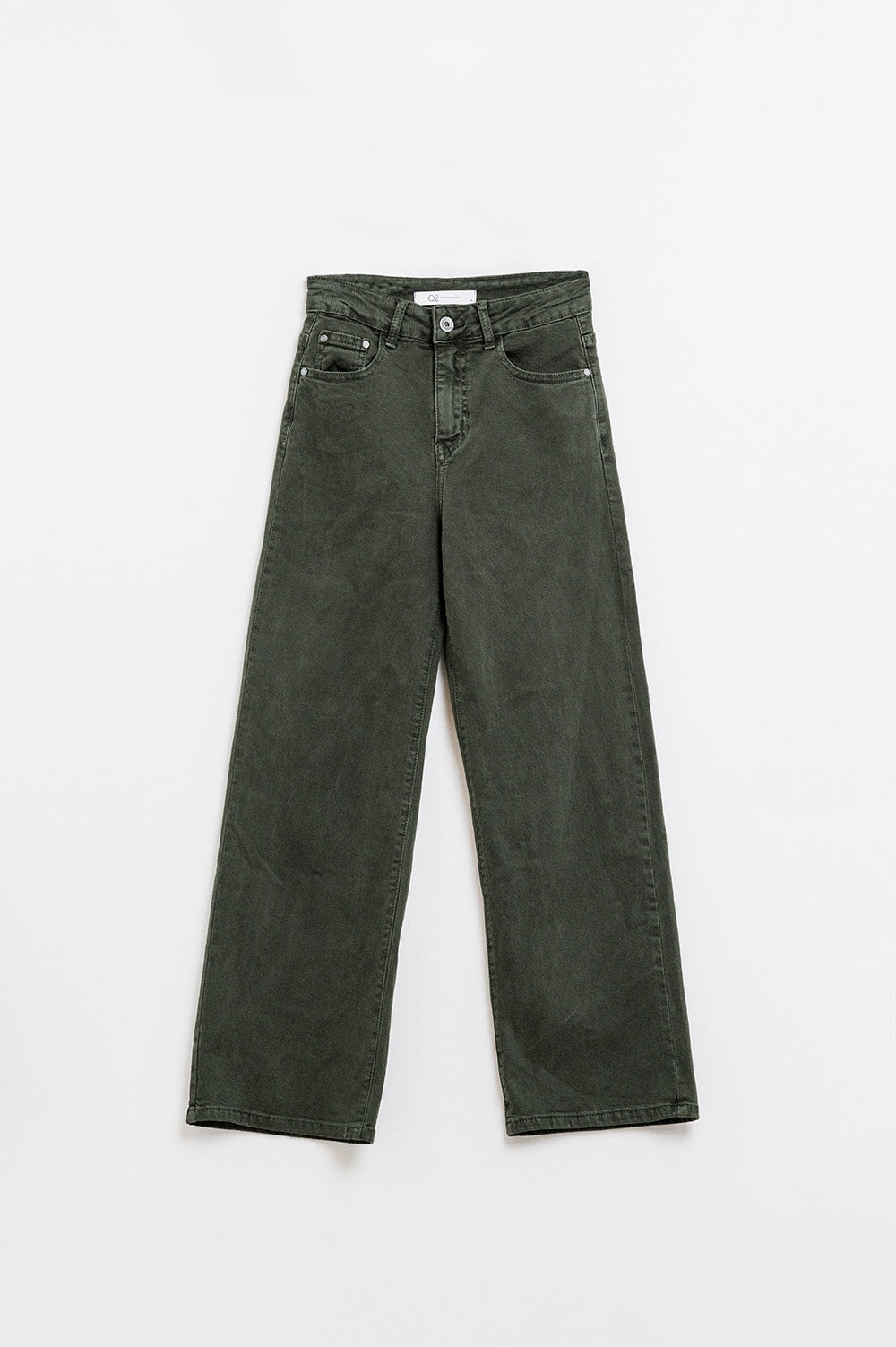 Jeans cropped de perna larga em cáqui