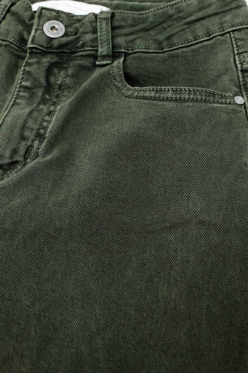 Jeans cropped de perna larga em cáqui