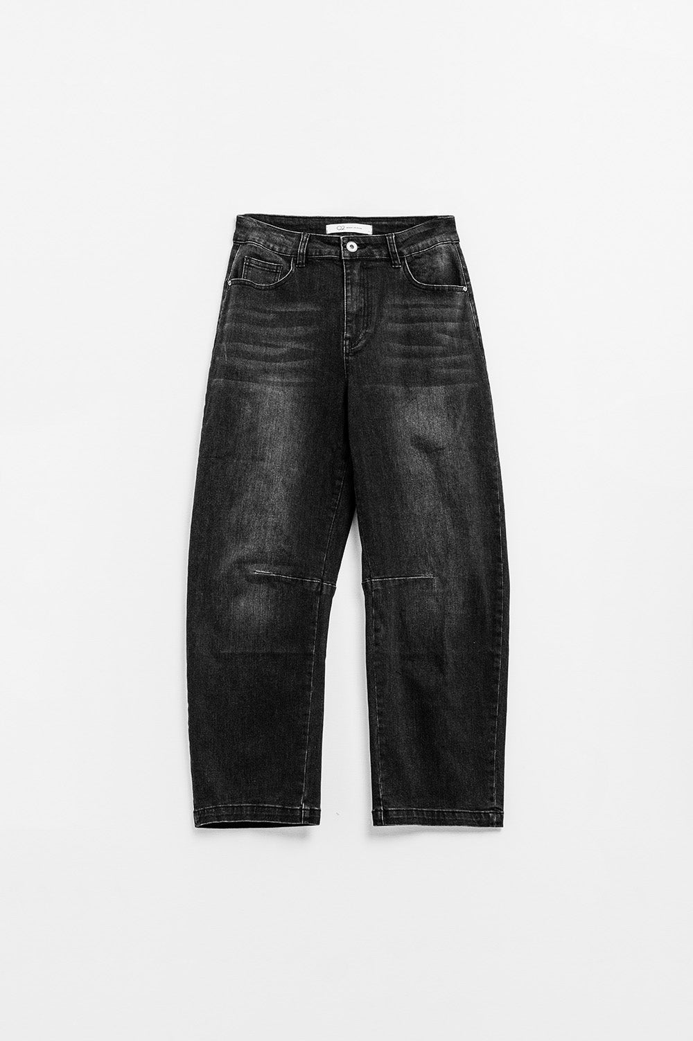 Jeans pretos retos com detalhe de costura