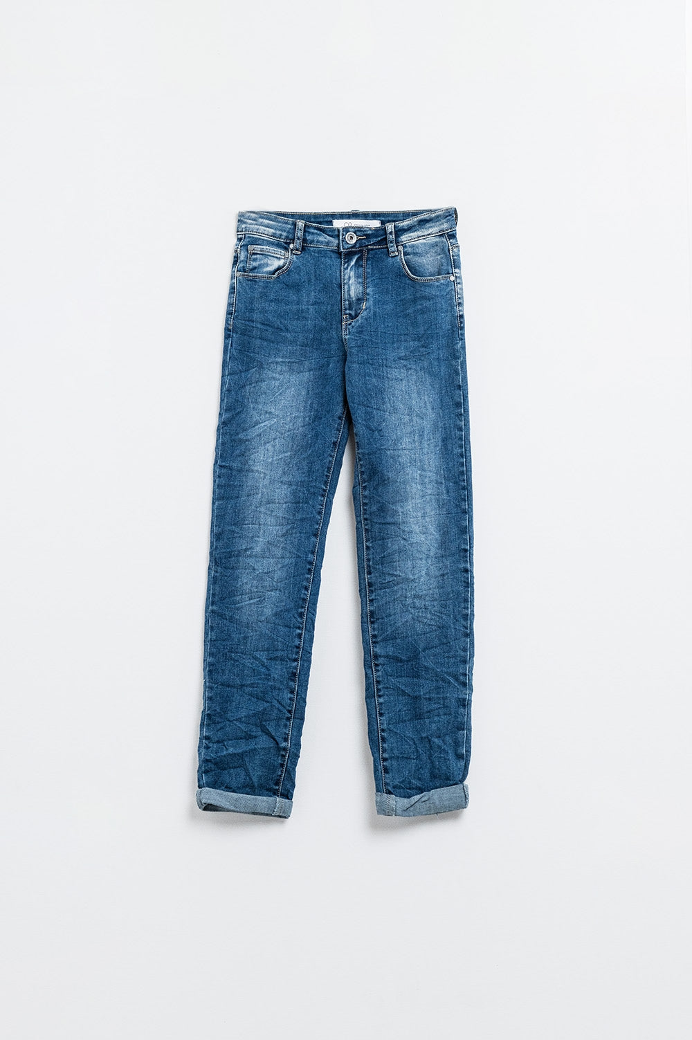 Calças de ganga Skinny de Lavagem Média e Elásticos