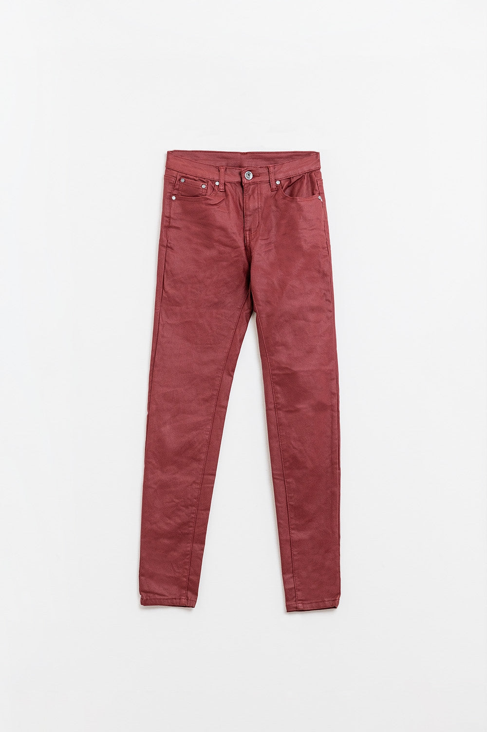 Calças super skinny em pele sintética bordeaux
