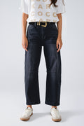 Jeans pretos retos com detalhe de costura