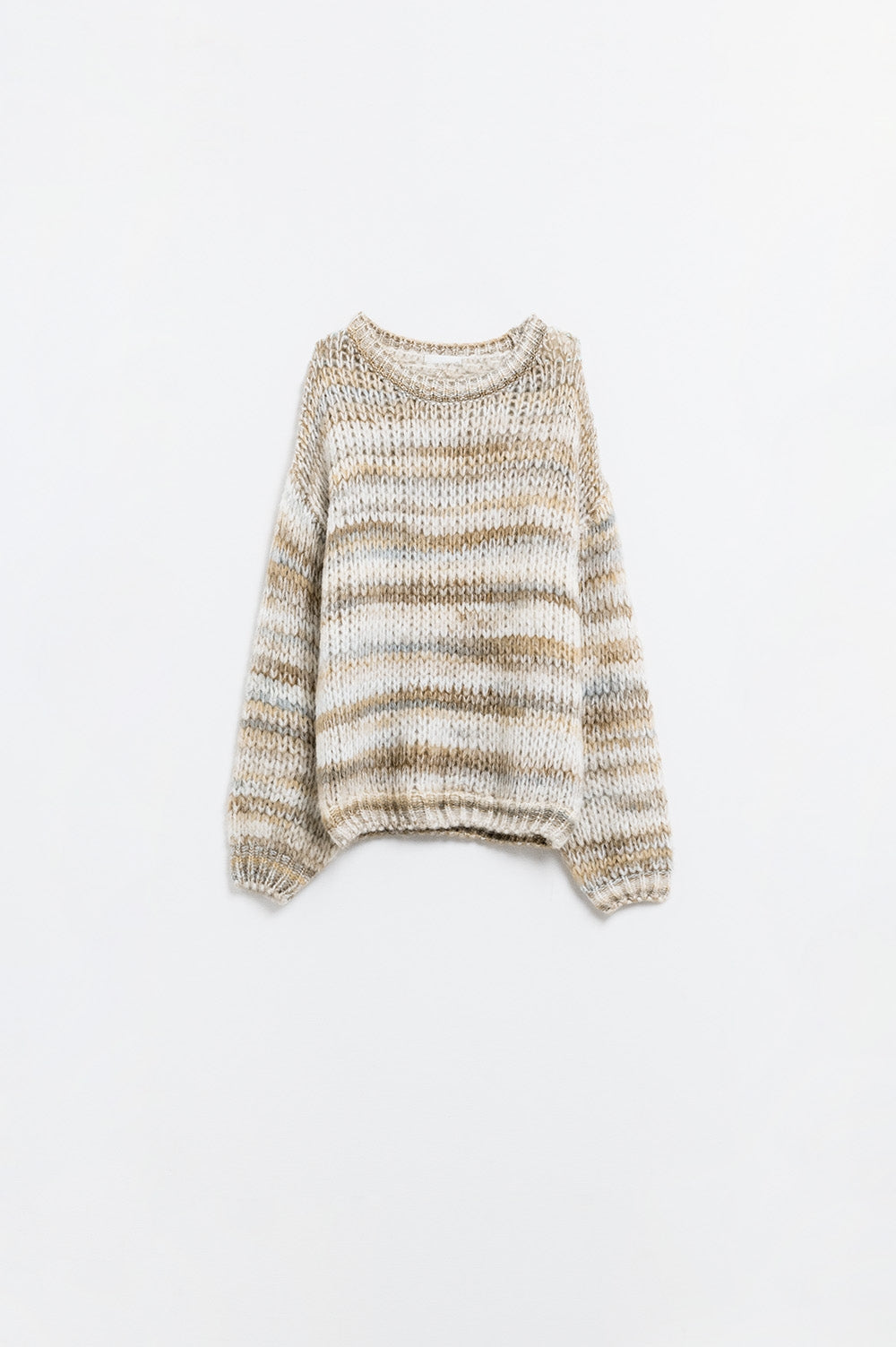 Camisola de malha volumosa com design marmoreado em bege