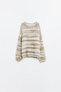 Camisola de malha volumosa com design marmoreado em bege