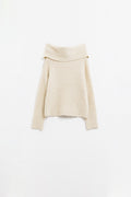 camisola de malha fofa com gola redonda em creme