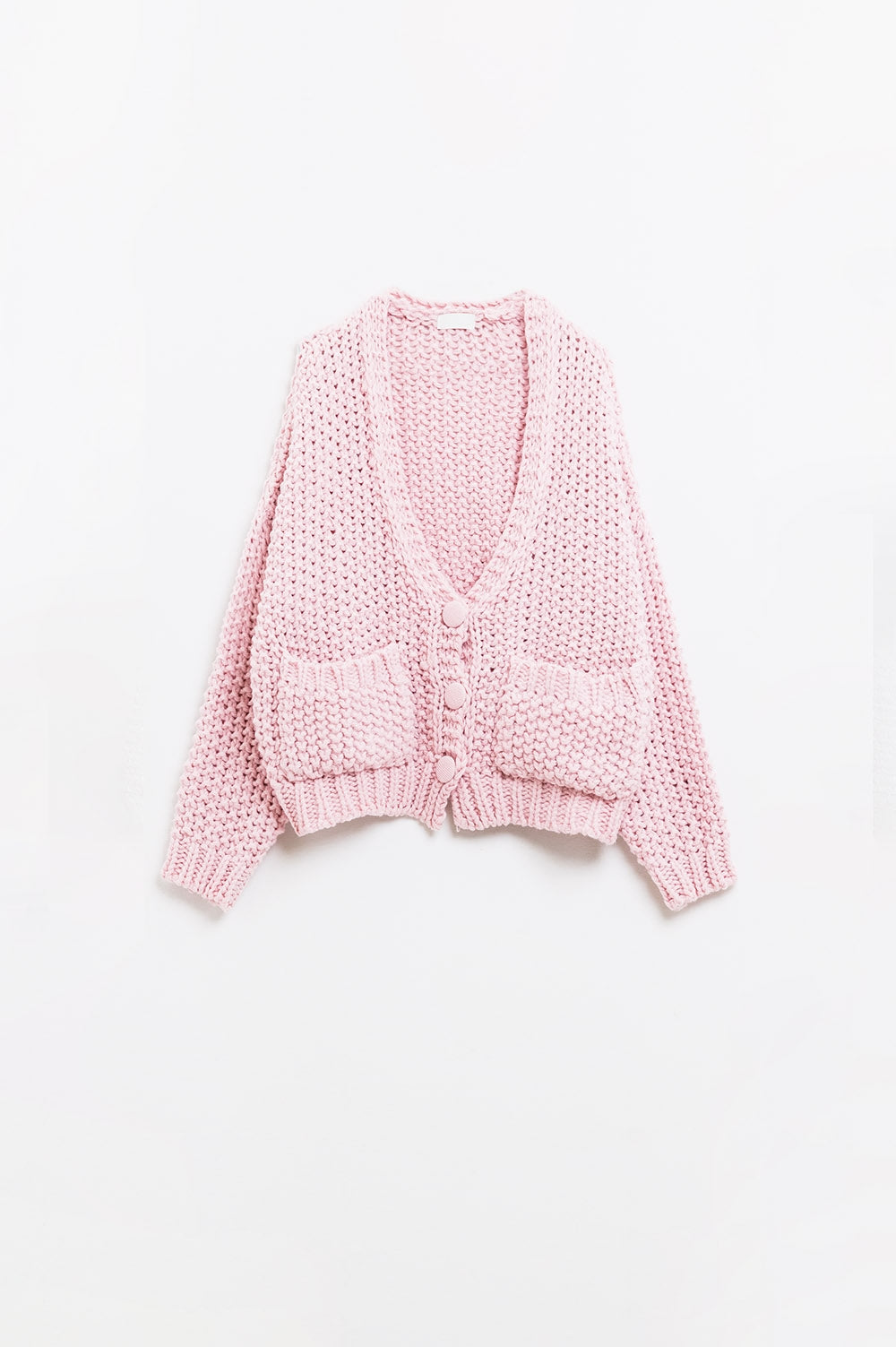 Casaco de malha volumoso cor-de-rosa de grandes dimensões com bolsos