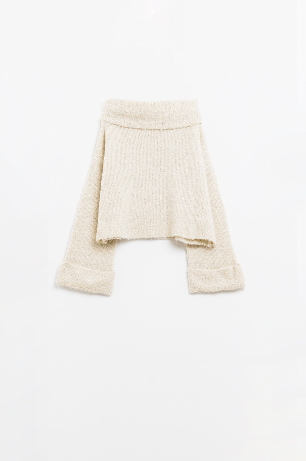 camisola de malha fofa com gola alta em branco