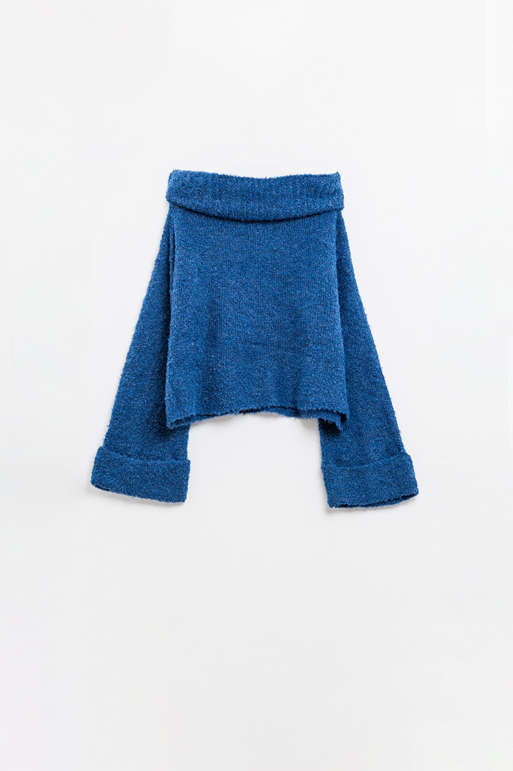 camisola de malha macia de gola alta em azul