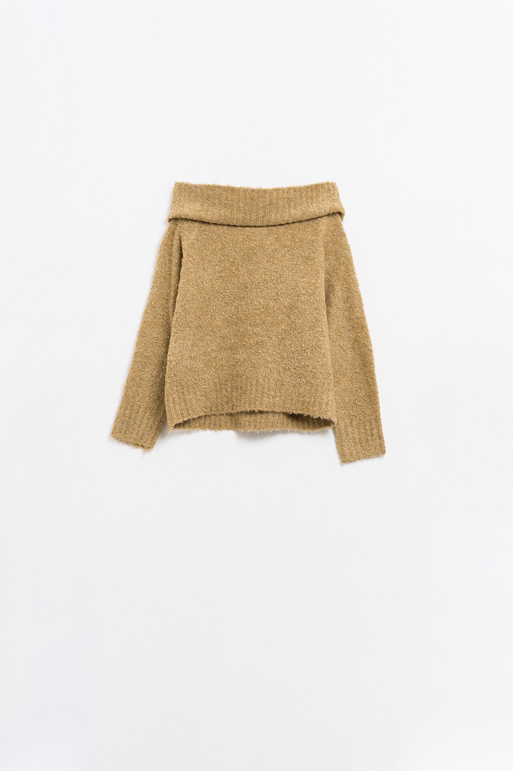 camisola de malha fofa com gola redonda em bege
