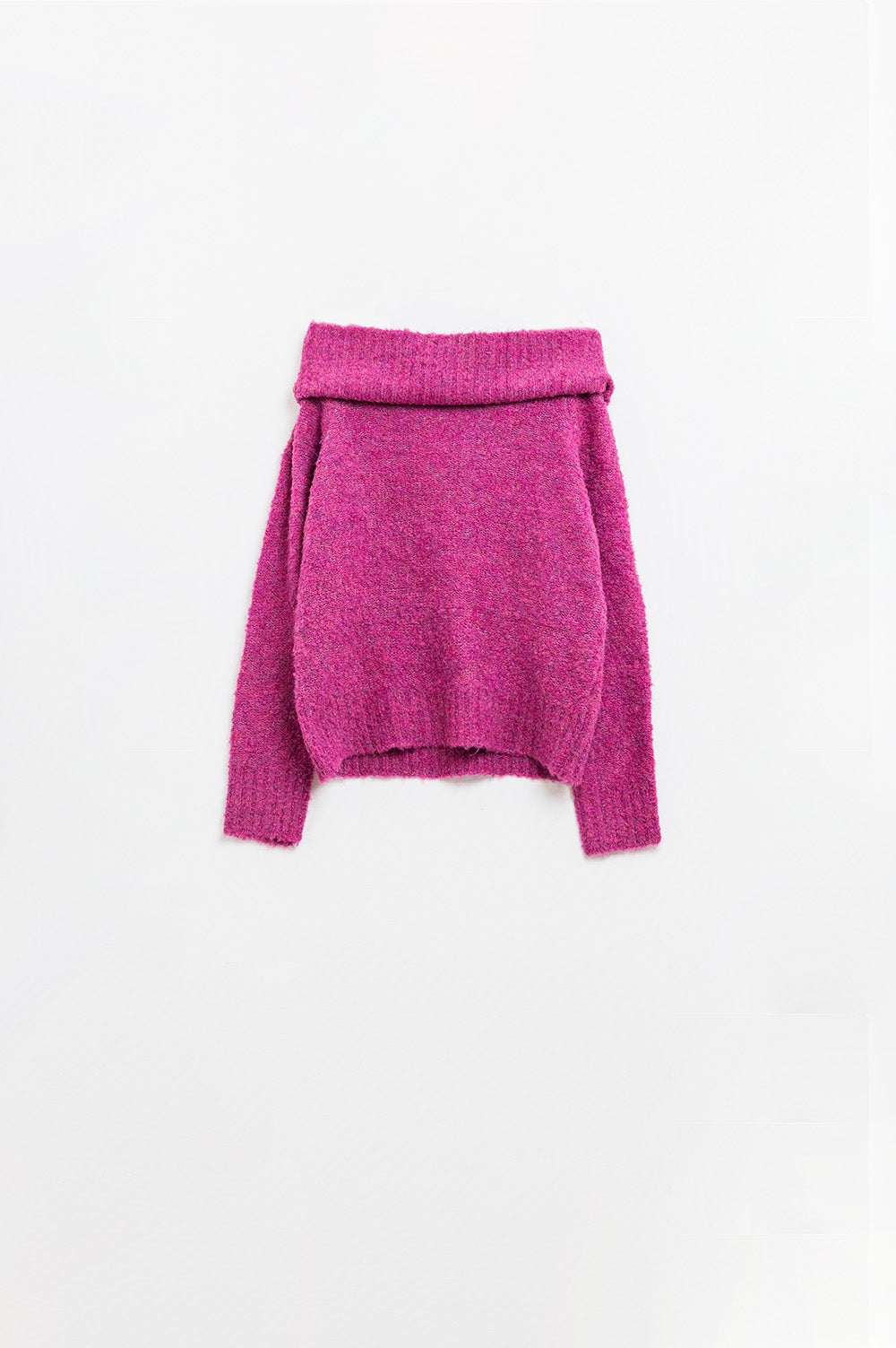 camisola de malha fofa com gola redonda em fúcsia