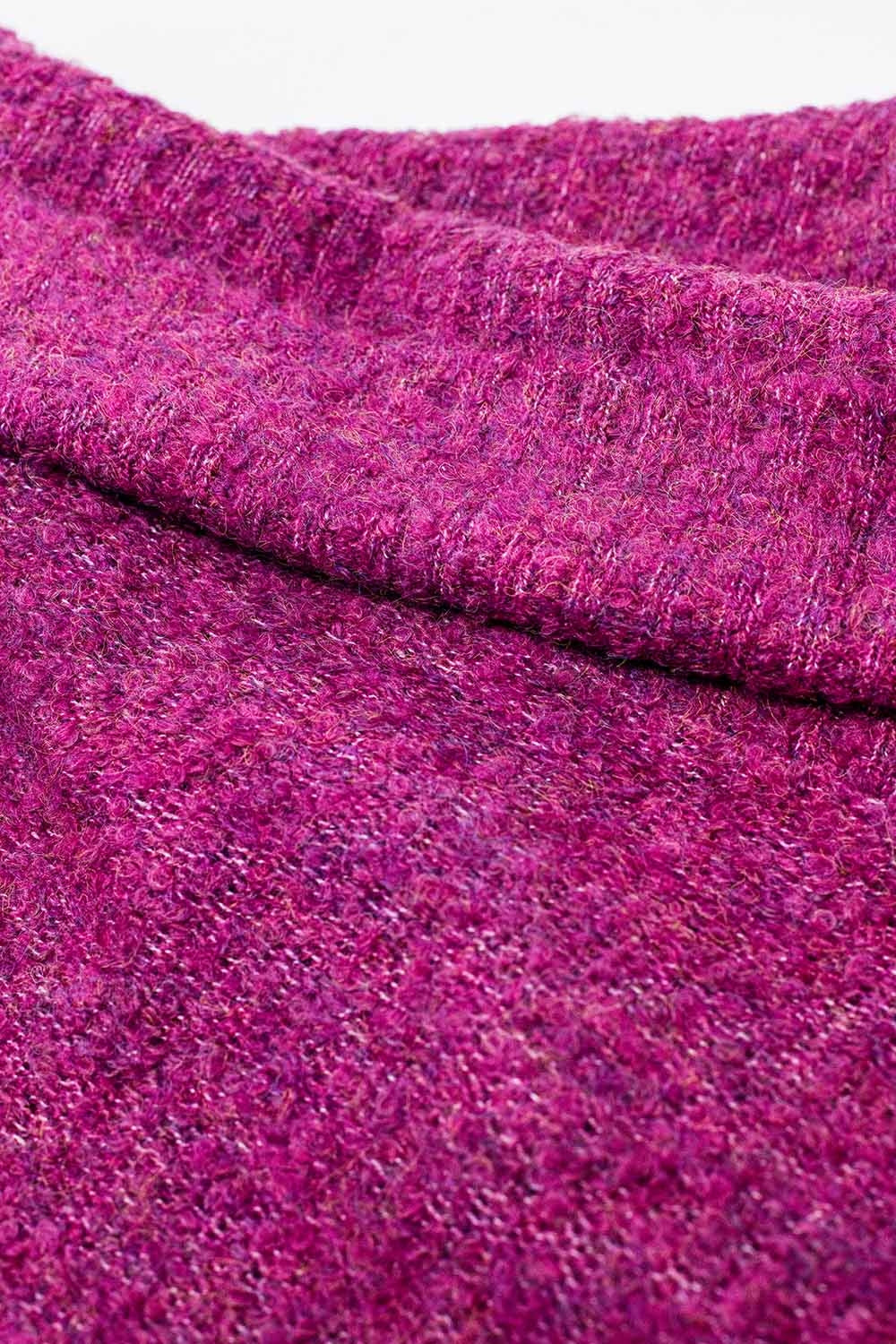 camisola de malha fofa com gola redonda em fúcsia